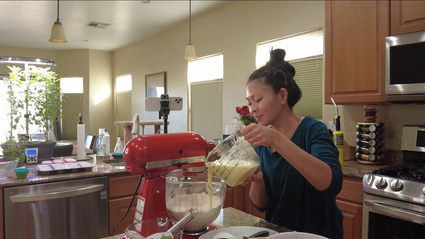 Mixing the Ingredients for Ube Cupcakes in a stand mixer.