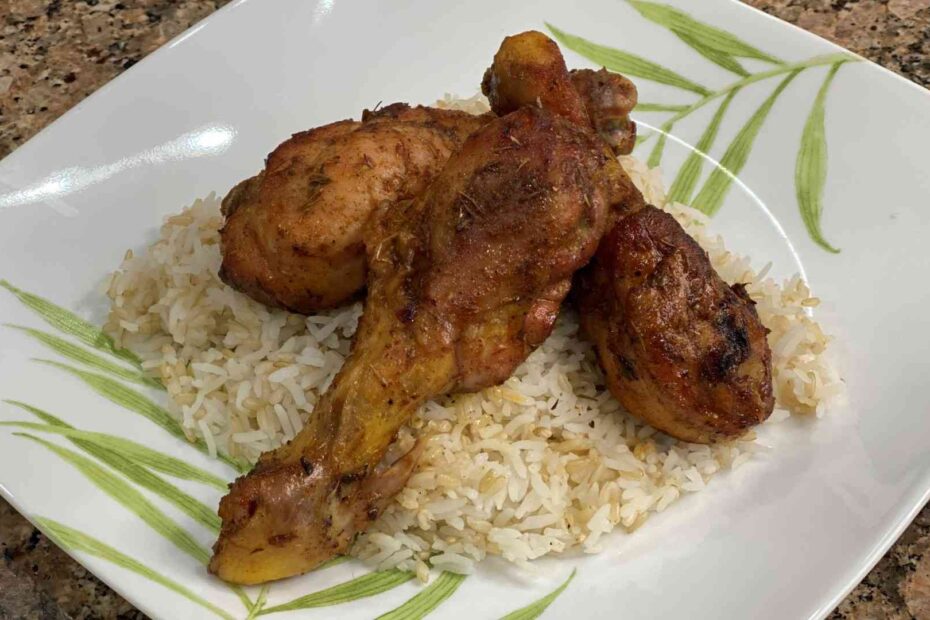 convection baked chicken on top of rice