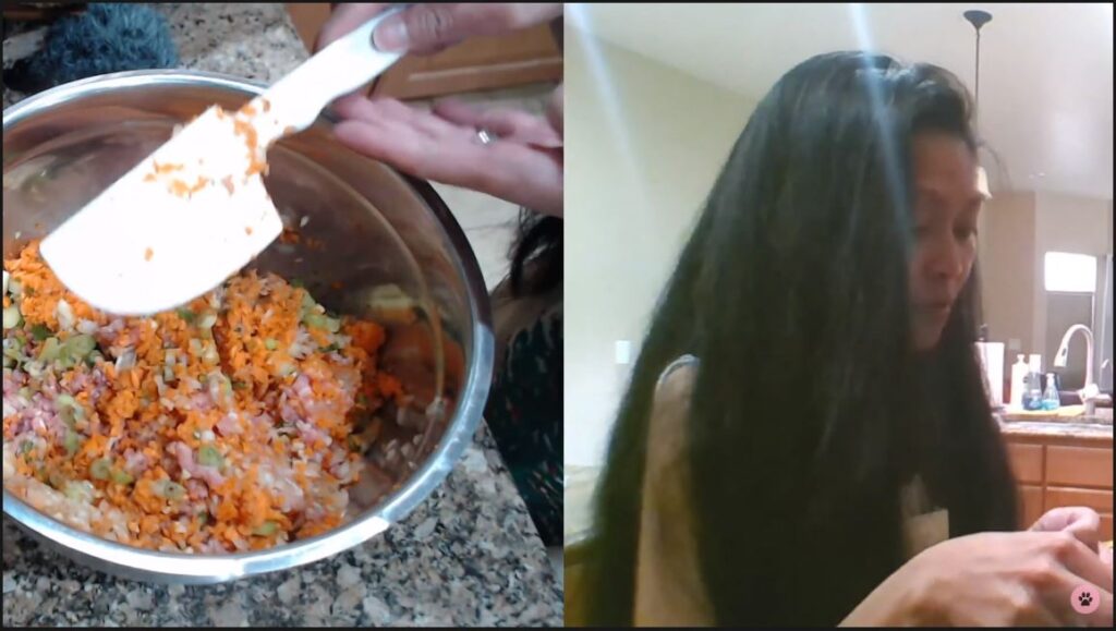 Mixing meat and ingredients for filipino lumpia recipe