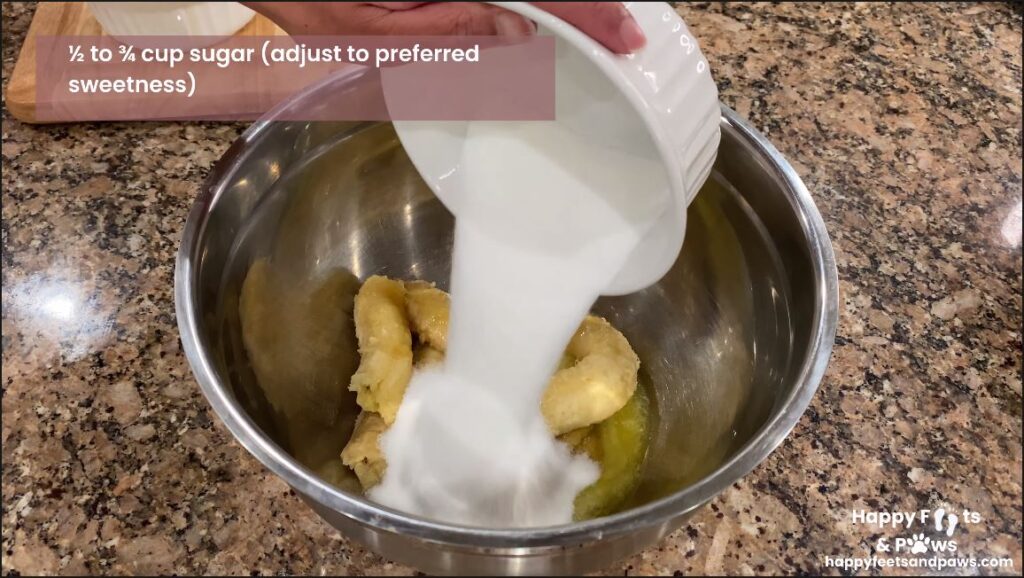 mixing ingredients for Banana Nut Bread recipe
