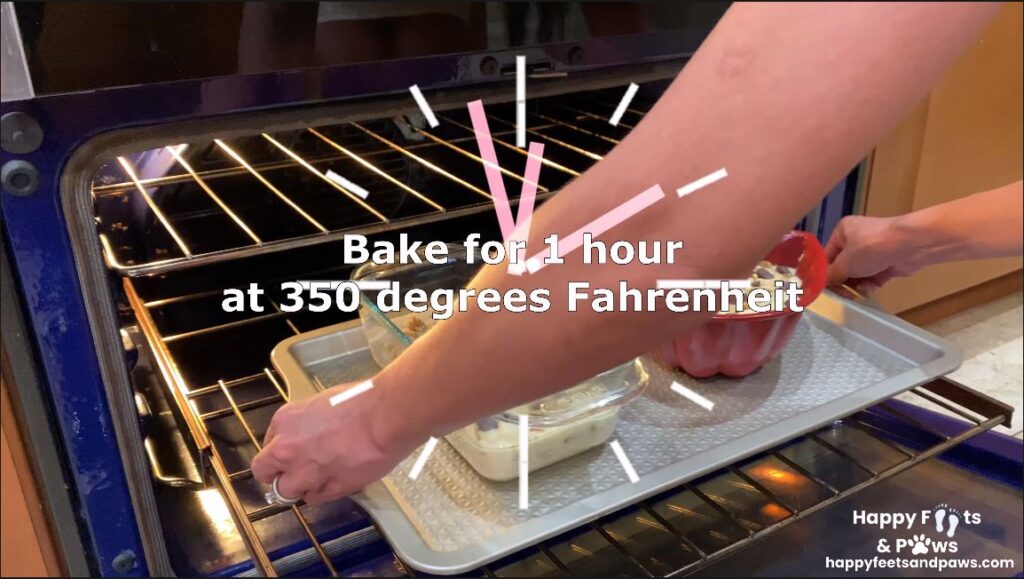 woman placing banana nut bread in oven for Banana Nut Bread recipe