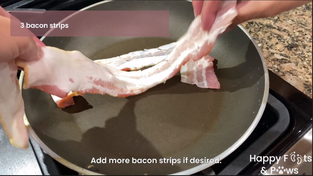 Raw bacon being placed in pot for cooking
