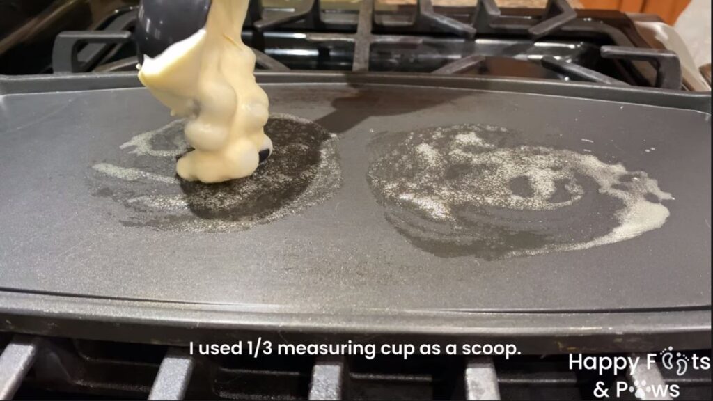 Placing blueberry pancake batter on a buttered hotplate