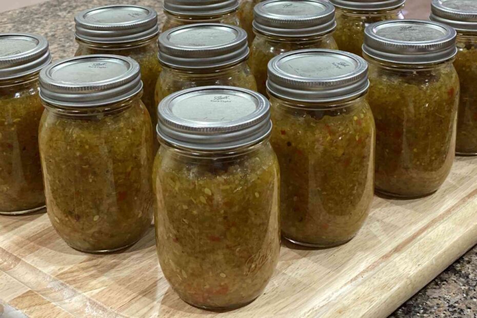 Homemade sweet zuchhini relish canned in jars