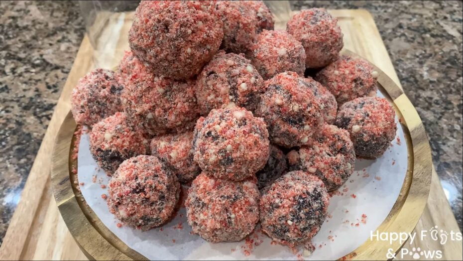 Chocolate Butternut Munchkins on a wooden cake platter