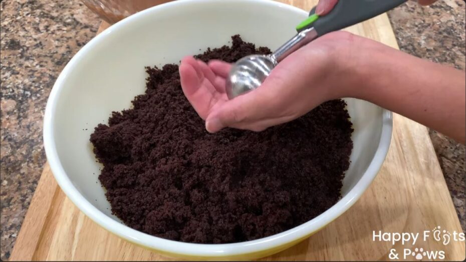 Forming the donut holes by hand using an ice cream scope