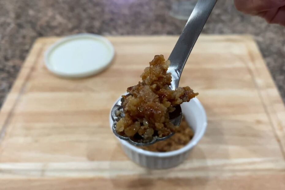 Coconut milk curds on a spoon
