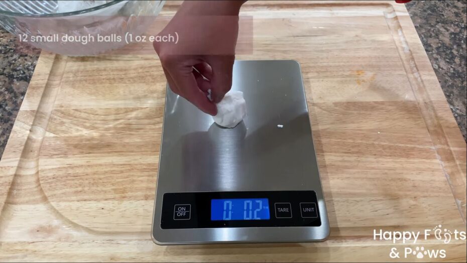 Weighing the dough before forming the dough balls