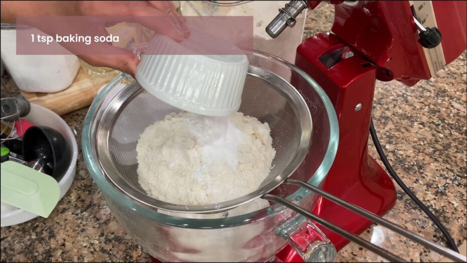Sifting dry ingredients for Ube Cupcake recipe