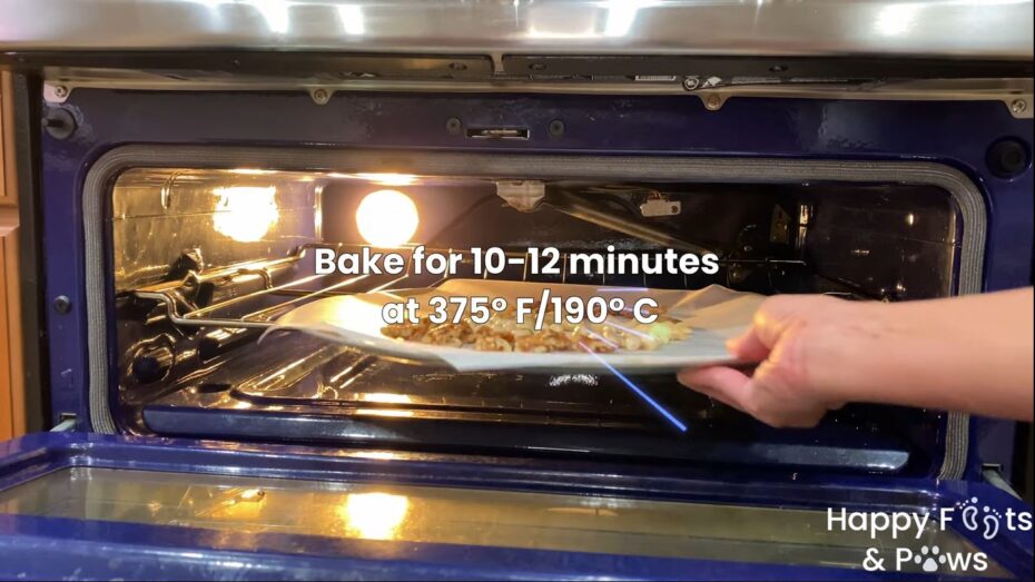 Adding nuts on parchment paper to the oven